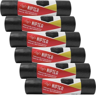 Vuilniszakken met trekband - Afvalzakken rol - Huishoudelijk afval - Gemaakt van gerecycled plastic - 60 liter 6 rollen - Zwart