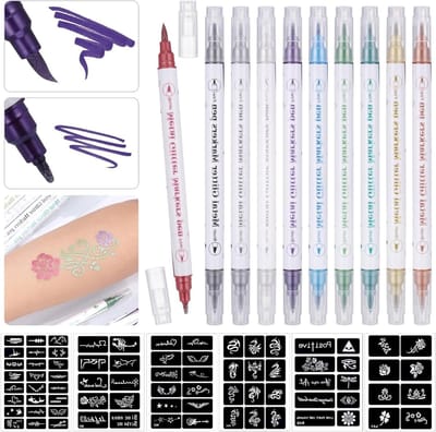 Dailygoods- Tattoo Pen Set van 10 Kleuren - Tijdelijke Tattoo Stiften - Tattoo Benodigdheden - Tattoo Stencils voor Kinderen - Huidvriendelijk Materiaal - Eenvoudig te Verwijderen - Body Art Markers