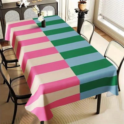 1 Stuk Tafelkleed - Roze, Blauwe en Groene Horizontale Strepen - Duurzaam en Makkelijk Schoon te Maken Polyester Eettafelhoes 100x145cm