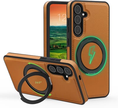 Perfeqt hoesje geschikt voor Samsung Galaxy S25 leren BackCover met 360° Kickstand & Keyring houder - Rich Brown