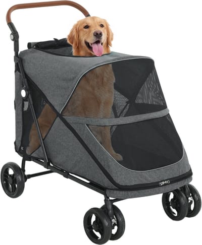 PawHut Huisdierenwagen-Metaal, 600D Oxford-weefsel-100L x 64,5B x 108H cm-Grijs
