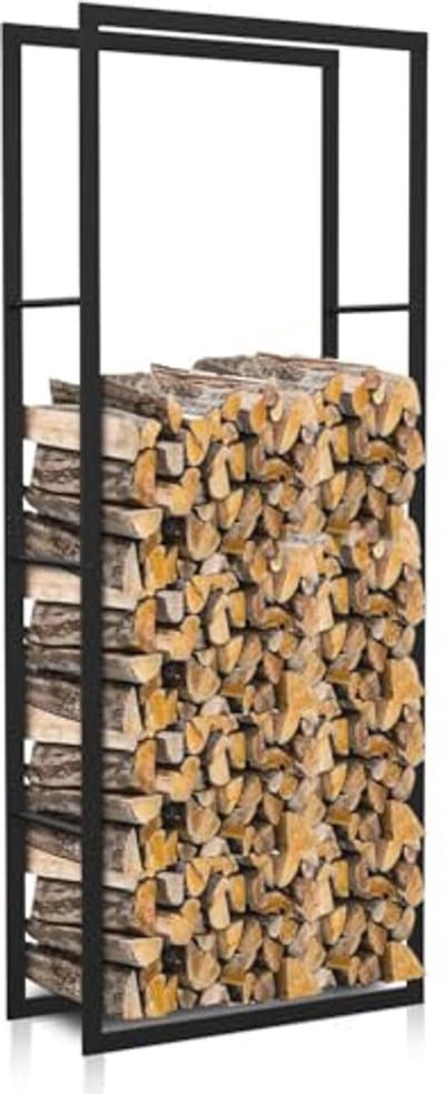 Brandhoutrek voor buiten 150 x 60 x 25 cm - Stabiele metalen houtopslag in zwart