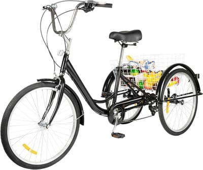 Driewieler Volwassenen - Driewiel Fiets - Boodschappen Vervoeren - Opvouwbare Mand - 24 inch - Grijs
