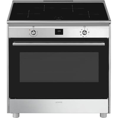 SMEG Fornuis met Inductie Kookplaat Fornuis, 90x60 cm, Classici, Concerto, Roestvrij staal, Type kookplaat: Inductie, Type primaire oven: Thermogeventileerd, A