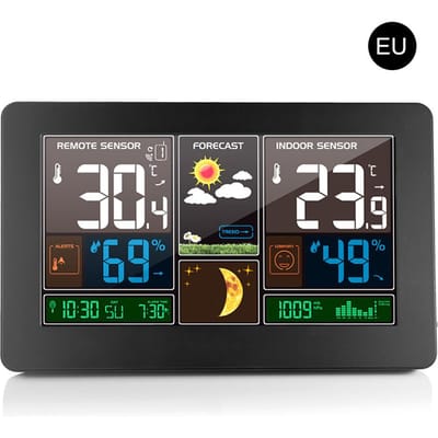 Station météo sans fil 3 en 1 pour intérieur et extérieur, thermomètre, hygromètre, baromètre, alimenté par USB EU Plug noir