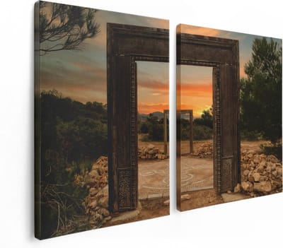Artaza Canvas Schilderij Tweeluik Cale Llentia Deur Opening in Ibiza  - 120x80 - Foto Op Canvas - Canvas Print