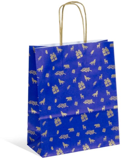 50 x Kerst draagtassen van kraftpapier gedraaide handvaten " Noé" 18x8x22cm / papieren Kersttassen /Kersttasjes / Kerst verpakking