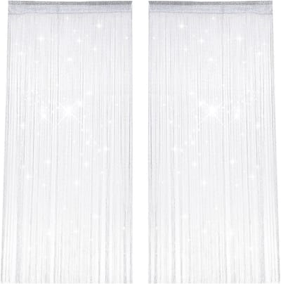 Set van 2 Draadgordijnen 100 x 200 cm met Glanzende Franje, Decoratieve Deurgordijnen voor Bruiloften, Koffiehuizen en Raamdecoratie