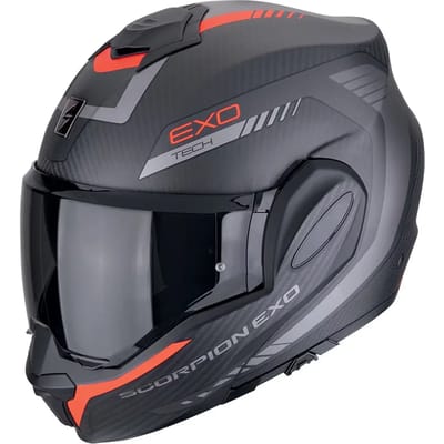 Scorpion Exo-Tech Evo Carbon Cosy Matt Black-Red - Maat XXL - Systeemhelmen - Scooter helm - Motorhelm - Grijs Mat Zwart Rood - Scooterhelmen mannen en vrouwen.