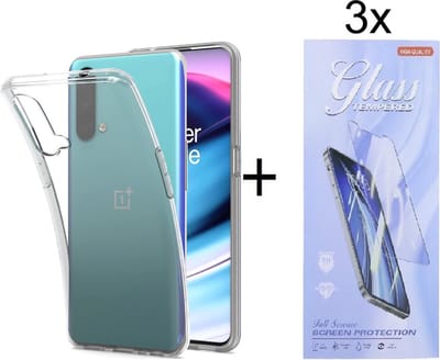 Hoesje Geschikt voor: OnePlus Nord CE Silicone Transparant + 3X Tempered Glass Screenprotector - ZT Accessoires
