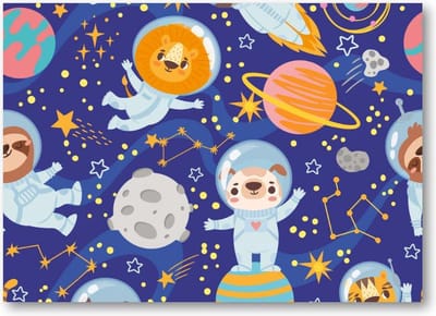 Dieren in de ruimte - 70x50 Canvas Liggend - Besteposter - Dieren - Kinderen - Kinderkamer