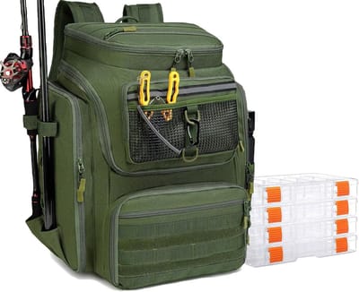 Grote Waterafstotende Visrugzak (45L) met Hengelhouders en 4 Opbergboxen - Voor Vissen, Wandelen & Kamperen