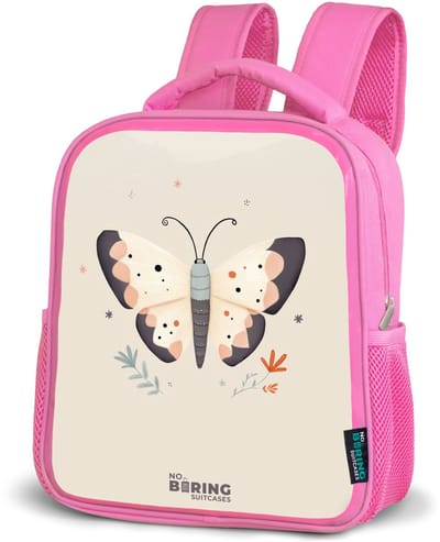 NoBoringSuitcases.com® - Rugzak roze - Schooltas meisjes - Vlinder in neutrale pastel kleuren - Kinder rugtas meisje - Boekentas kind - Kinderrugzak voor school - Schoolrugzak
