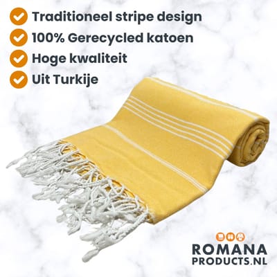 Romana Products Stripe Hamamdoek - Baddoek - Strandlaken - Saunalaken - 100cm x 180cm - Geel