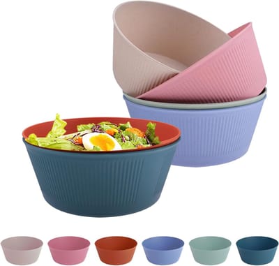 6 stuks slakommenset 60 oz grote campingschalen, slakom, kunststof set van kunststof kommen, voor muesli, soep, snacks, fruit, salade (20 × 15 × 8 cm)