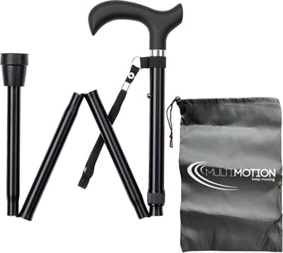 Wandelstok opvouwbaar Zwart met ergonomisch comfort handvat en polsbandje - Inclusief opbergtasje - Loopstok - Verstelbaar 82 - 94 cm - Lichtgewicht