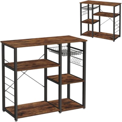 BEGRYF - Keukenrek - rustiek bruin - met mand en haken - 90x40x84 cm