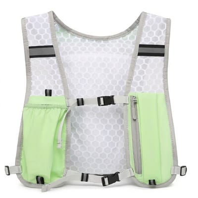 Wit groen reflecterend hardloopvest sport vest dames en heren met ademend mesh rugpaneel verstelbare banden en opbergvakken voor telefoon hardlopen marathon trail running fietsen en wandelen
