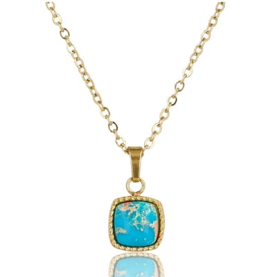 My Bendel - Goudkleurige Ketting met Vierkante Imperial Jasper Hanger - met Luxe Cadeauverpakking | Sieraden Voor Dames