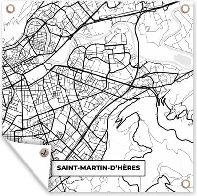 Tuin poster Stadskaart - Frankrijk - Kaart - Plattegrond - Saint-Martin-d'Hères - Zwart wit - 200x200 cm - Tuindoek