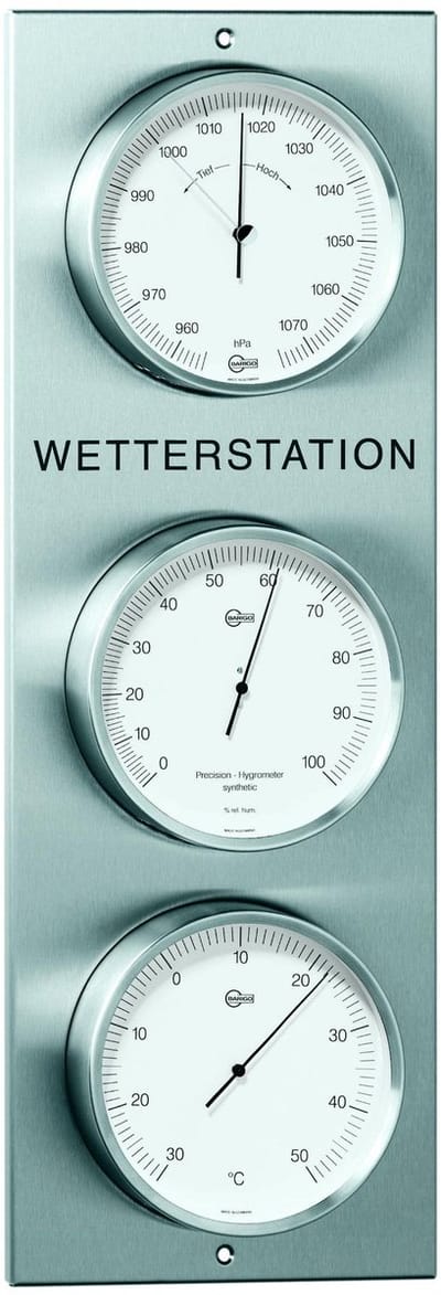 Barigo buiten (en binnen-) weerstation 306 edelstaal-modern-barometer-thermometer-hygrometer -520x180x45 mm - ENGELSE TEKST