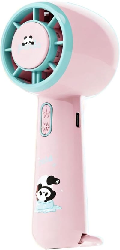 Ventilator - Leuk pandadesign - Handventilator - 3 windsnelheden - Oplaadbaar - Draagbaar - Miniventilator geschikt voor kantoor, studentenkamer, op reis en voor verkoeling buitenshuis (roze)