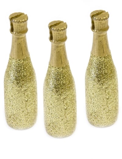 HOBI - 3 gouden champagnefles plaatskaarthouders 8 x 2 cm voor feest