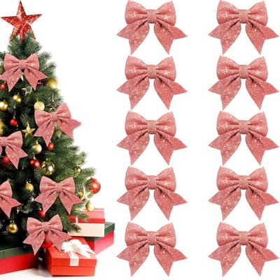 10 stuks Roze Glitter Kerststrikken voor Kerstboom en Cadeauversiering (13x18 cm)