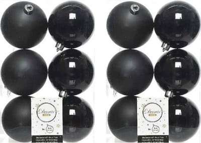 Decoris kerstballen - 12x st - zwart - 8 cm - kunststof - mat en glans - kerstversiering