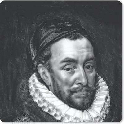 Muismat 20x20 cm - Mousepad Portret van Willem I - Adriaen Thomasz - Zwart - Wit - Muismatten