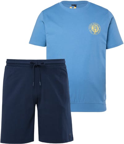 Men Plus - Heren - Pyjama buikfit tweedelige set T-shirt borstprint short - Nachtblauw - Maat 3XL