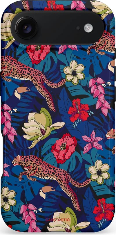 Casetastic hoesje geschikt voor Apple iPhone Air - MagSafe - Dubbellaagse bescherming - Jungle parade - Fashion Case - Donkerblauw Bordeaux Taupe Donkergrijs
