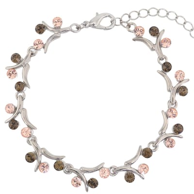Behave – Armband – Zilverkleurig – Perzikroze En Rookbruine Kristallen – Nikkelvrij