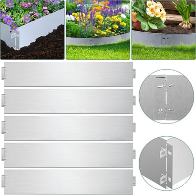 Borderrand Tuinafboording flexibel Graskanten Metalen Maairand Gegalvaniseerd Paadranden Zilver 100x15cm 35m