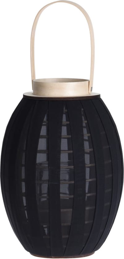 Houten kaarsenhouder / lantaarn met stof zwart 34 cm - Waxinelichtjeshouder - Windlicht