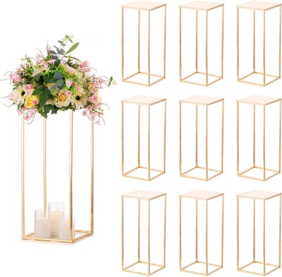 Set van 2 Hoge Metalen Kolom Vazen - Gouden Bloemenstandaards voor Bruiloft & Feesttafeldecoratie (60cm)