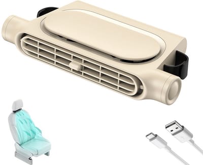 Autostoelventilator - Mini Fan Oplaadbaar - Draagbare Ventilator - 3 Snelheden - Bladloze Autohoofdsteunventilator - USB Draagbare Ventilator - Geschikt Voor Alle Personenauto’s, Campers En Vrachtwagens - Beige