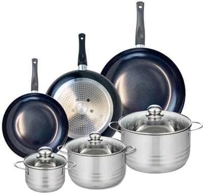Set van 3 Koekenpannen 24, 28 en 32 cm en 3 kookpotten 14, 20 en 24 cm Elo Prima Brillant