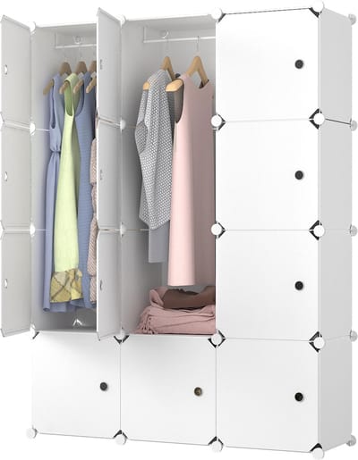 Lowander 3x4 vakkenkast 'Torino' wit 148x111 cm - kunststof kledingkast met hangruimte / roomdivider afsluitbaar