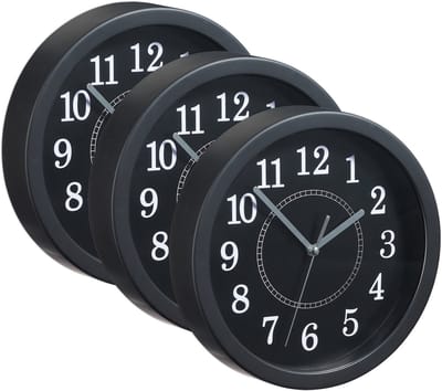 3x wandklok rond zwart - 20 cm - kleine klok - keukenklok - muurklok klassiek