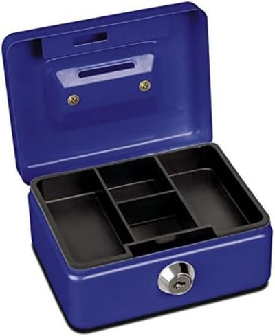 Geldcassette - Muntinworp box - Geld opslag - Inclusief sleutelslot - 12.5 x 9.5 x 6 cm - Blauw