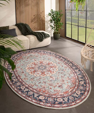 Vintage buitenkleed ovaal - Valenca Nova saliegroen/rood 120x160