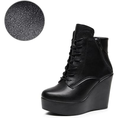 10cm 12cm Kleine Maat 33-43 Mode Platform Sleehakken Schoenen Dames Laarzen Leer Hoge Hakken Motor Enkellaarsjes Kantoor Moeder 36 black