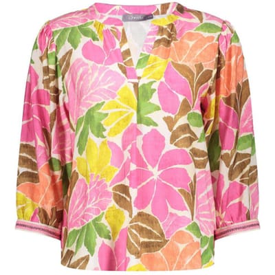 Geisha Blouse Ecru/tobacco/pink Maat: S | Longsleeves Outlet | Dames | Groen