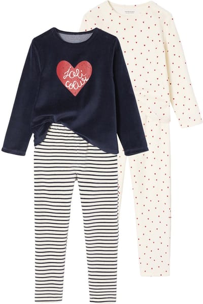 Vertbaudet Set van 2 pyjama's fluweel / velours met hartjes voor meisjes