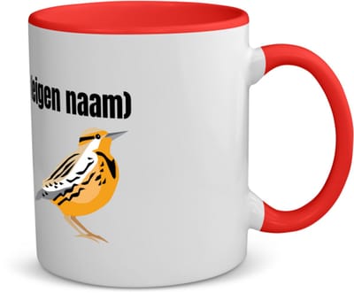 Akyol - oranje mus met eigen naam koffiemok - theemok - rood - Vogels - dieren liefhebber - iemand die houdt van mussen - verjaardag - cadeau - kado - geschenk - 350 ML inhoud