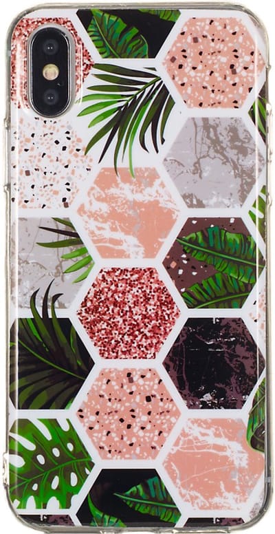 Peachy Zeshoeken Print zacht TPU hoesje geschikt voor iPhone XS Max cover - bladeren en Marmer