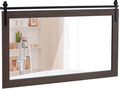 COSTWAY Rechthoekige spiegel met houten lijst, 100 x 66 cm, rustieke wandspiegel, onbreekbare hangspiegel met metalen houder, voor hal, woonkamer, slaapkamer (donkerbruin)