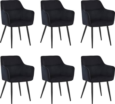 Colenis® - City Eetkamerstoel - Set Van 6 - Zwart - Fluweel - Velvet - Industrieel - Stoel - Design - Armleuningen