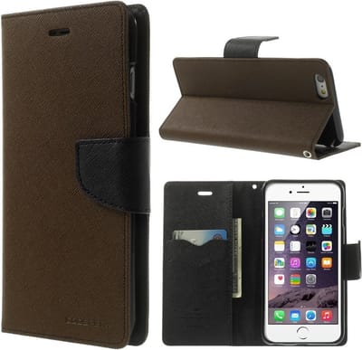 Mercury Goospery Bookcase hoesje geschikt voor iPhone 6 Plus 6s Plus Wallet case Bruin zwart portemonnee